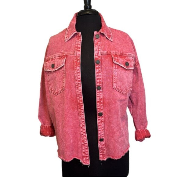 Black Label Pink Acid Wash Spring Light Denim Jacket - Picture 1 of 8